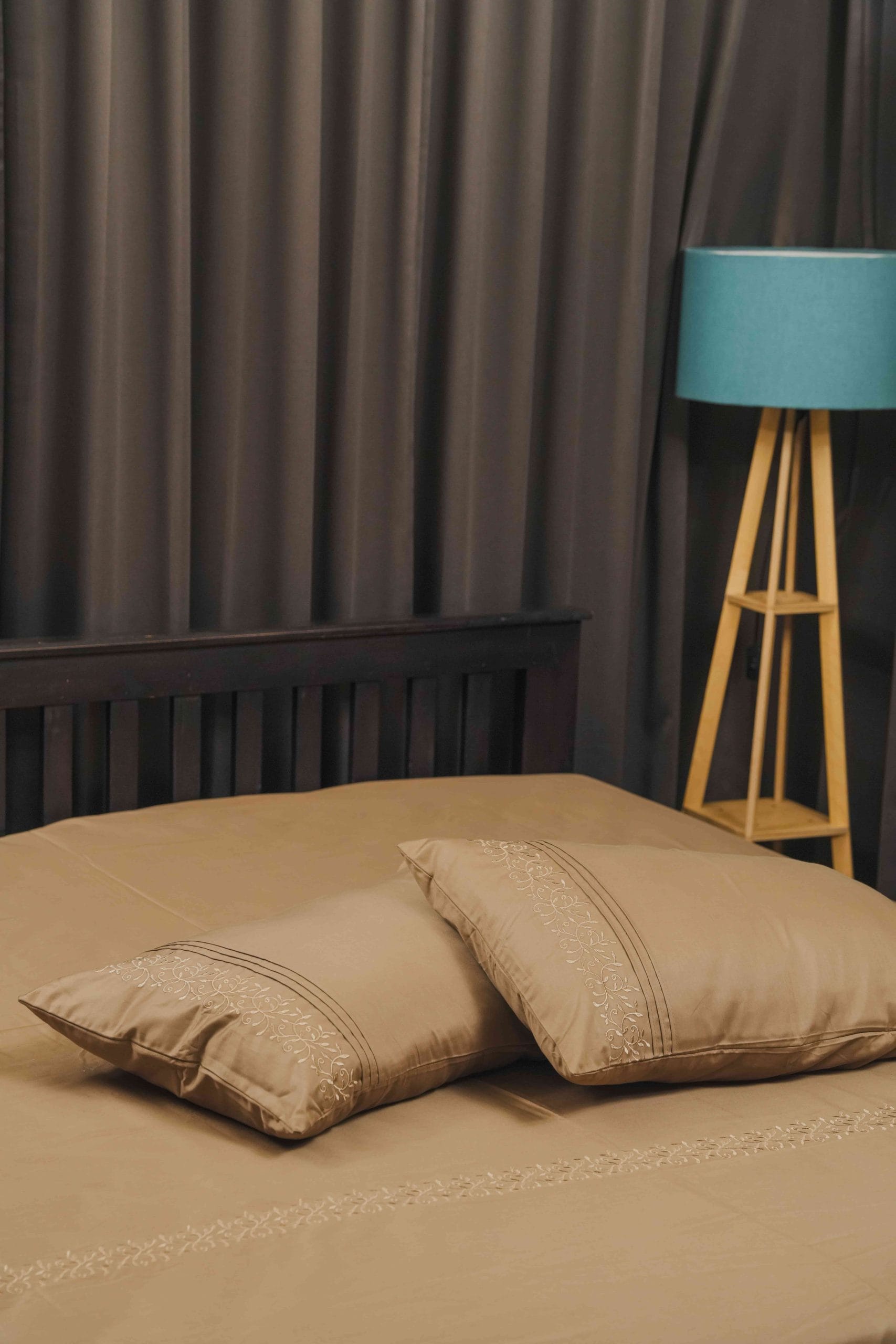 Mocha Leaf Subtle Embroidered Bedding Set