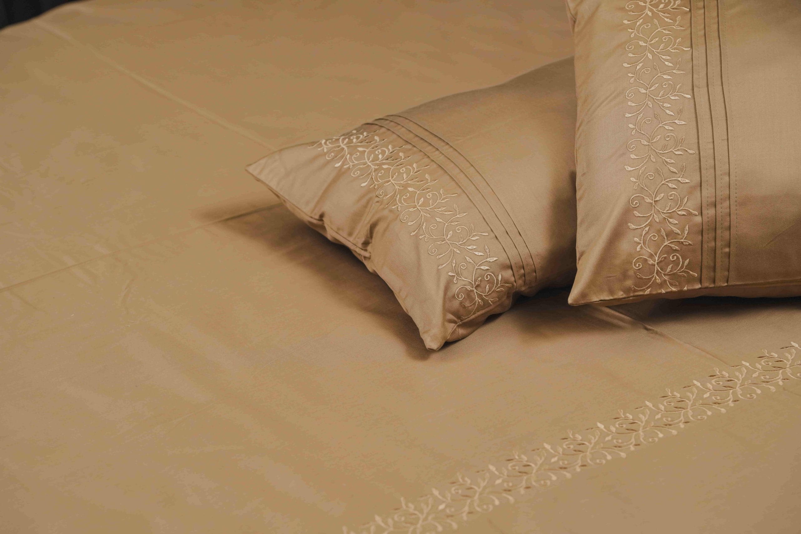 Mocha Leaf Subtle Embroidered Bedding Set