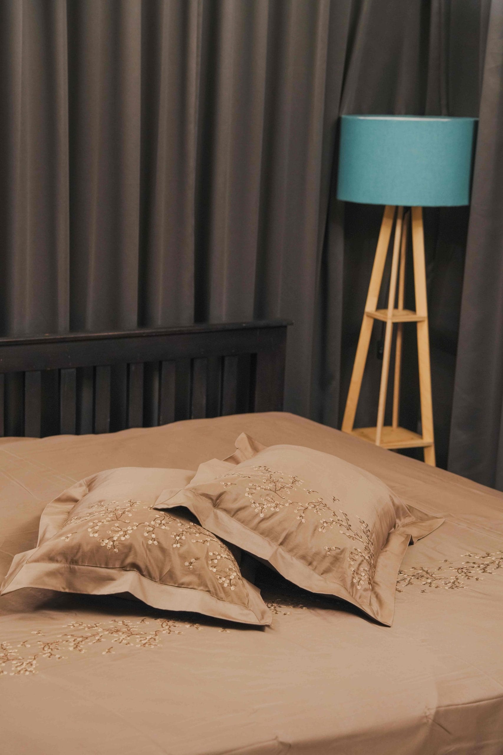 Mocha Blossom Golden Embroidered Bedding Set
