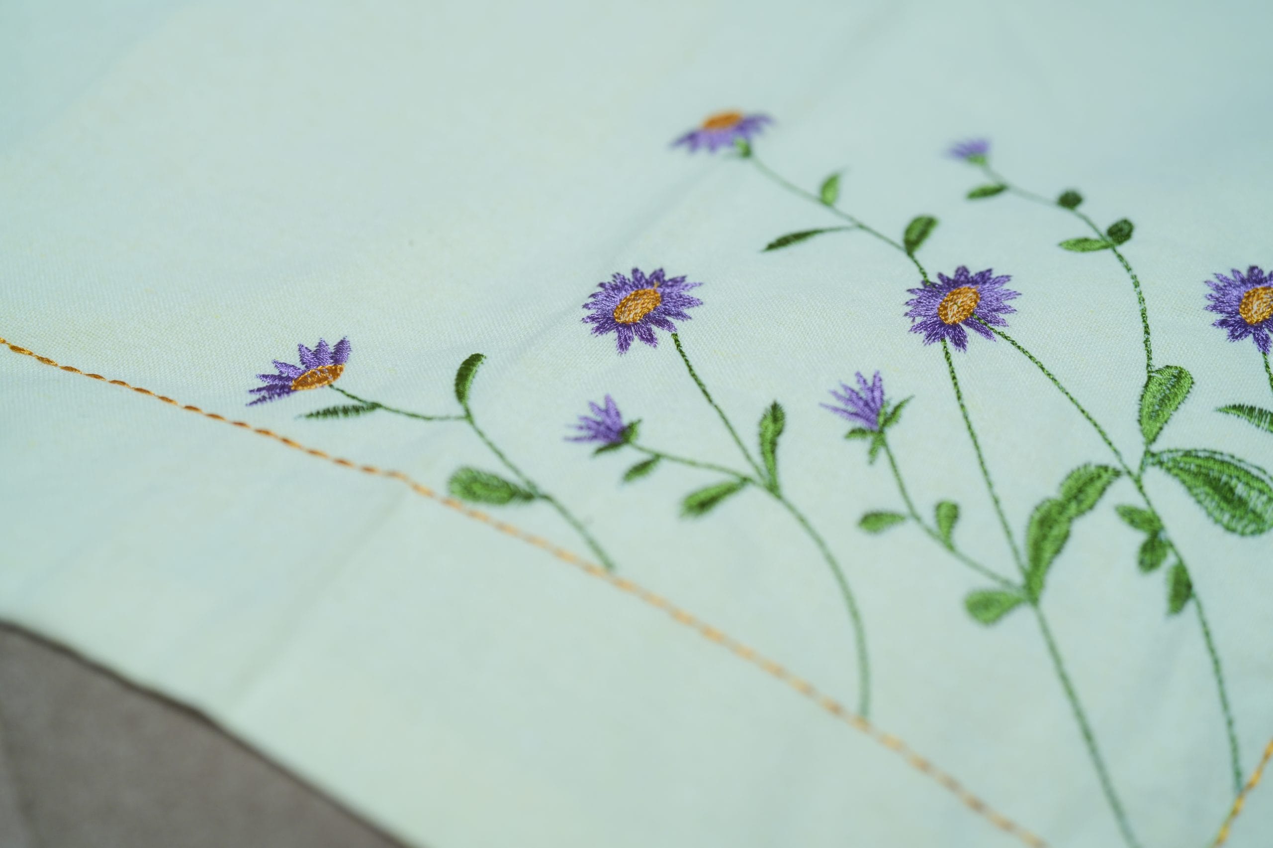 Lavender Daisy Off-White Minimal Embroidered Cushion