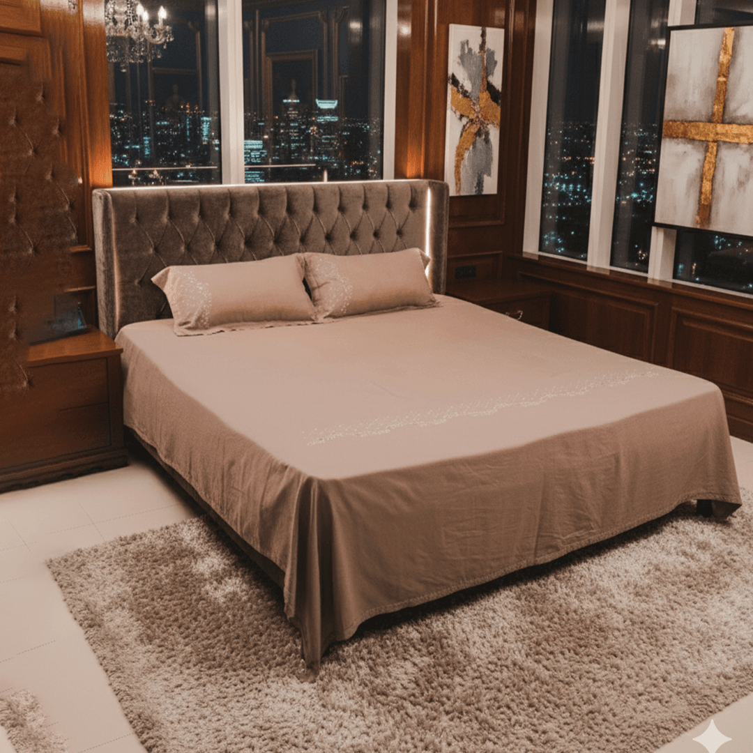 Mocha Shine Artistic Embroidered Bedding Set