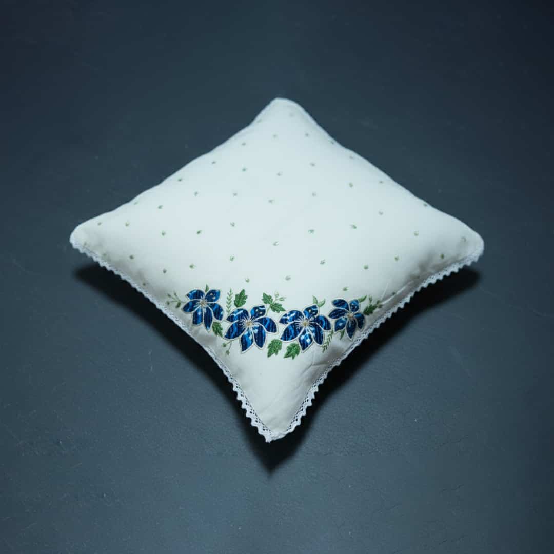Blue Petal Cream Casement Embroidered Cushion