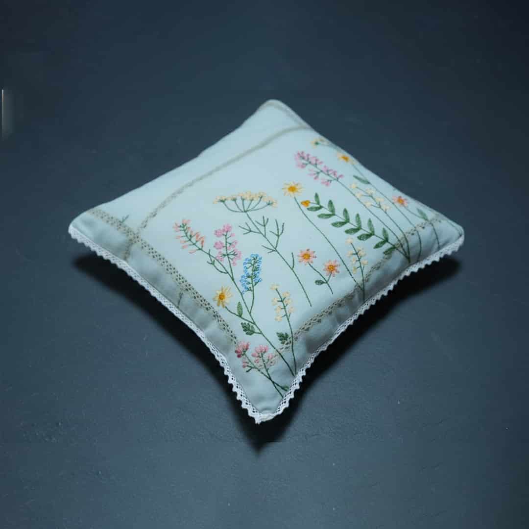 Meadow Bloom Cream Floral Embroidered Cushion
