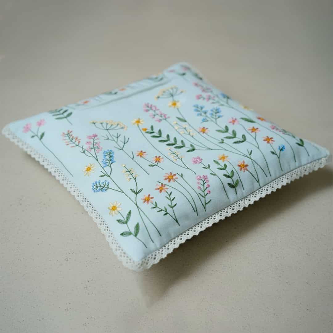 Meadow Bloom Cream Floral Embroidered Cushion