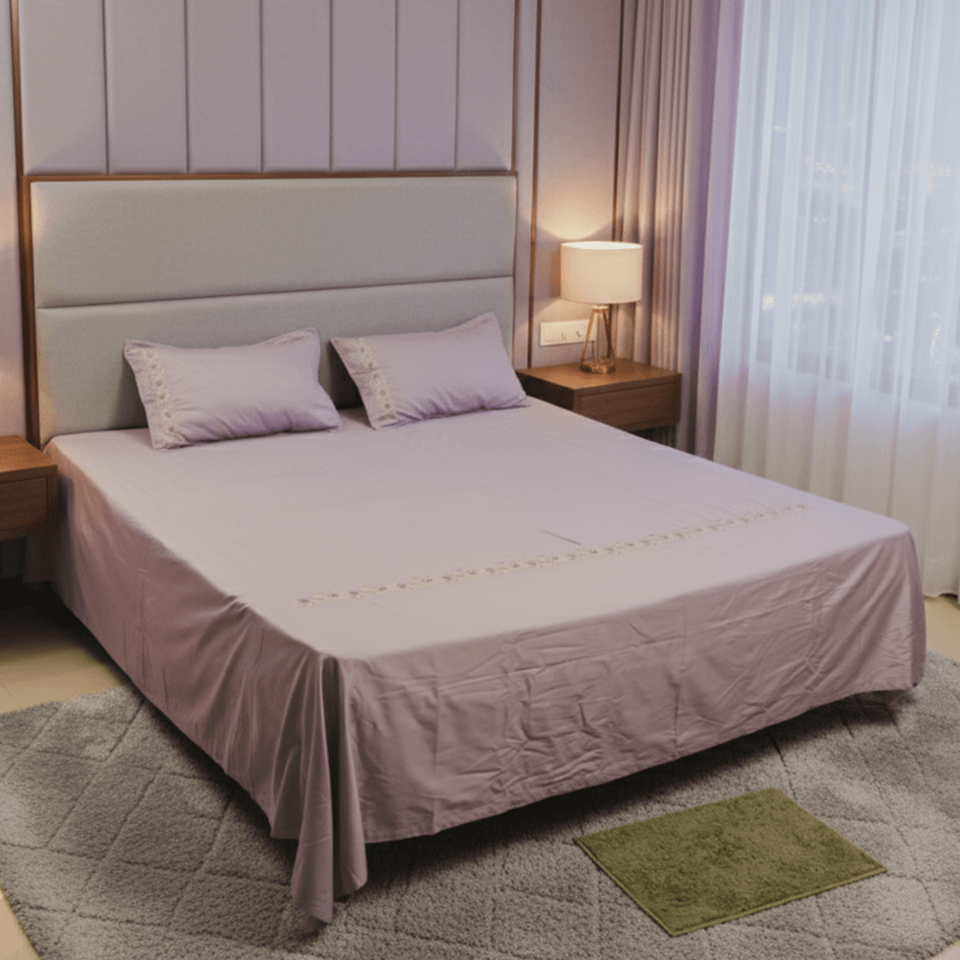 Twilight Mauve Subtle Floral Embroidered Bedding Set