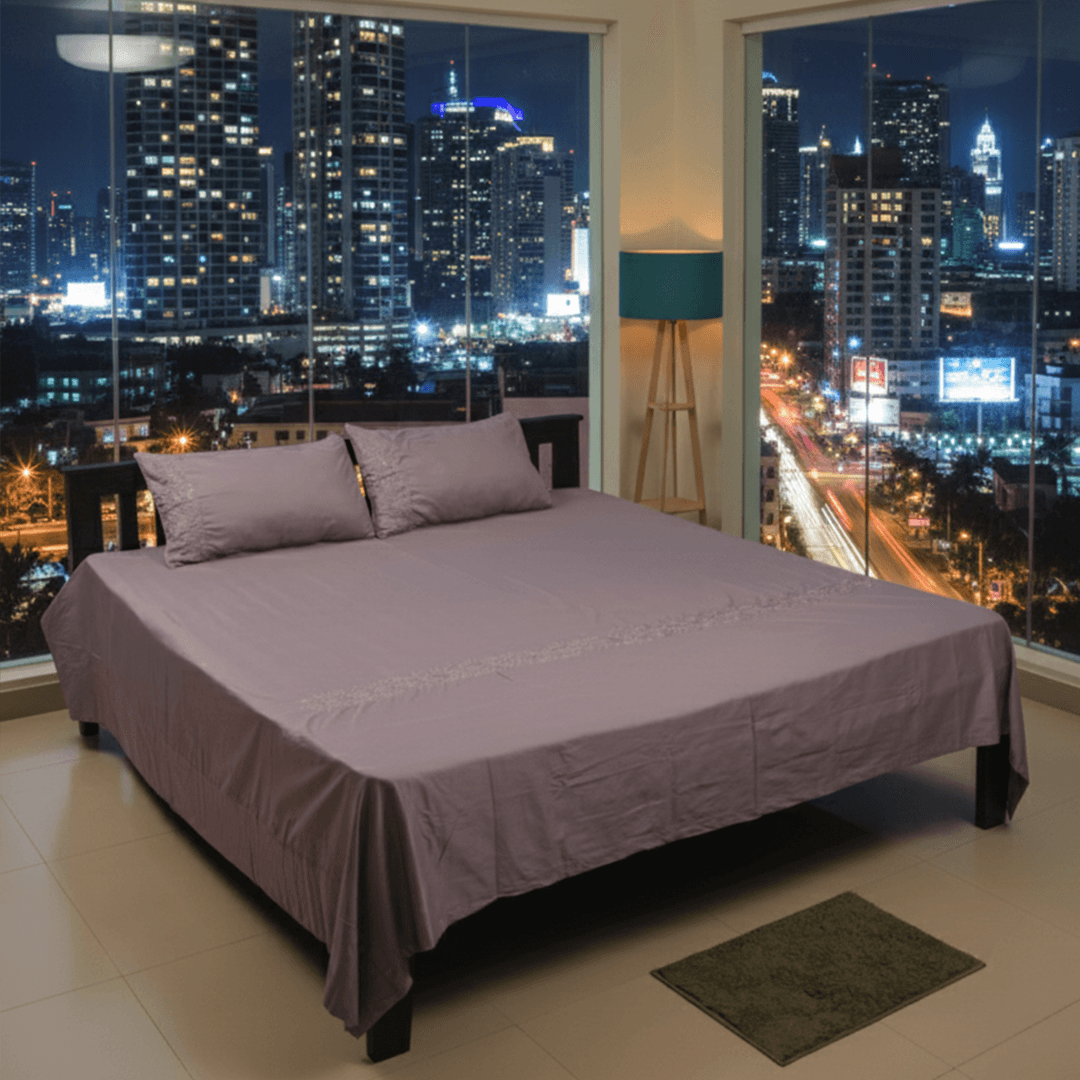 Mauve Serenity Vertical Floral Embroidered Bedding Set