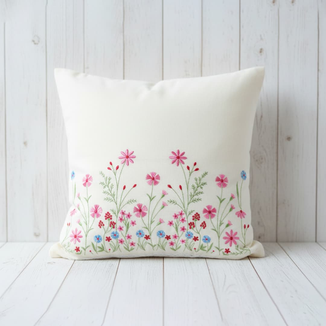 Rosette Bloom Cream Floral Lace-Trim Cushion